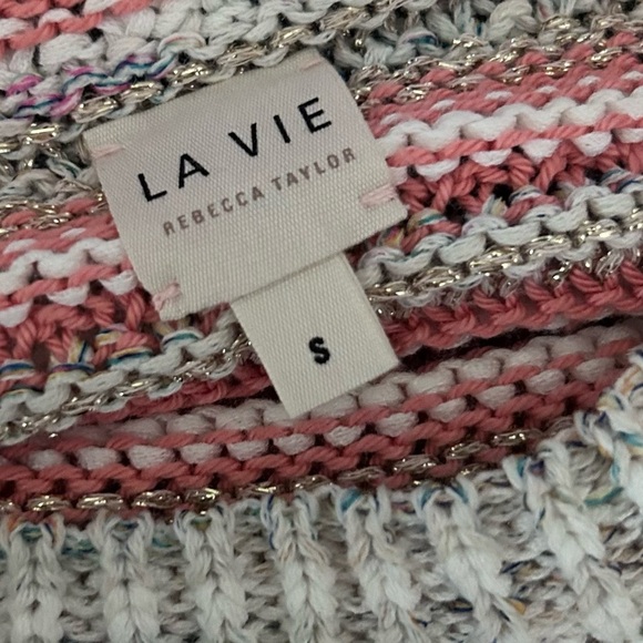 Rebecca Taylor La Vie Striped Metallic Short Sleeve Sweater in Orange Gold Sz S - Picture 9 of 9